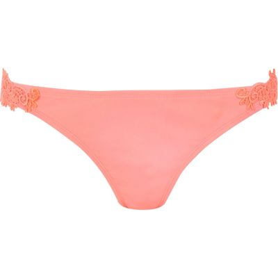 Pink lace low rise bikini bottoms
